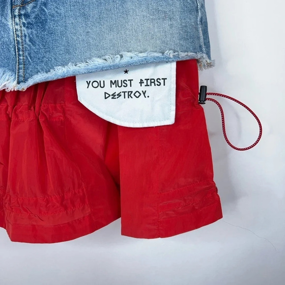 Ben Taverniti Unravel Project Deconstructed Denim Skirt Drawstring Red Layer New - Picture 4 of 9